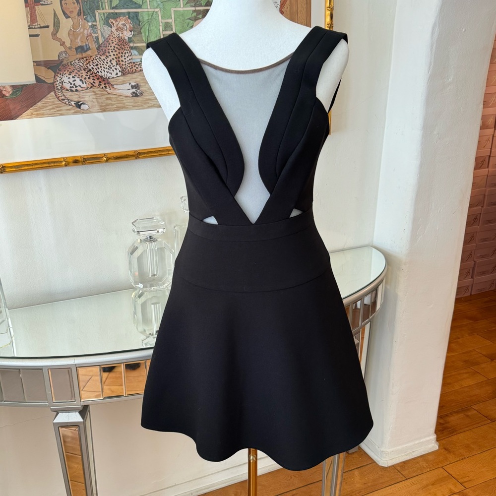 BCBGMAXAZRIA Britney Sheer Cutout Dress in Black. Size 0